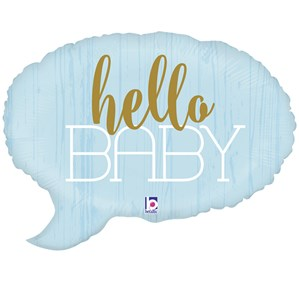 Blue Hello Baby 24-inch foil balloon from Grabo, featuring a cheerful Hello Baby message and shiny foil surface.