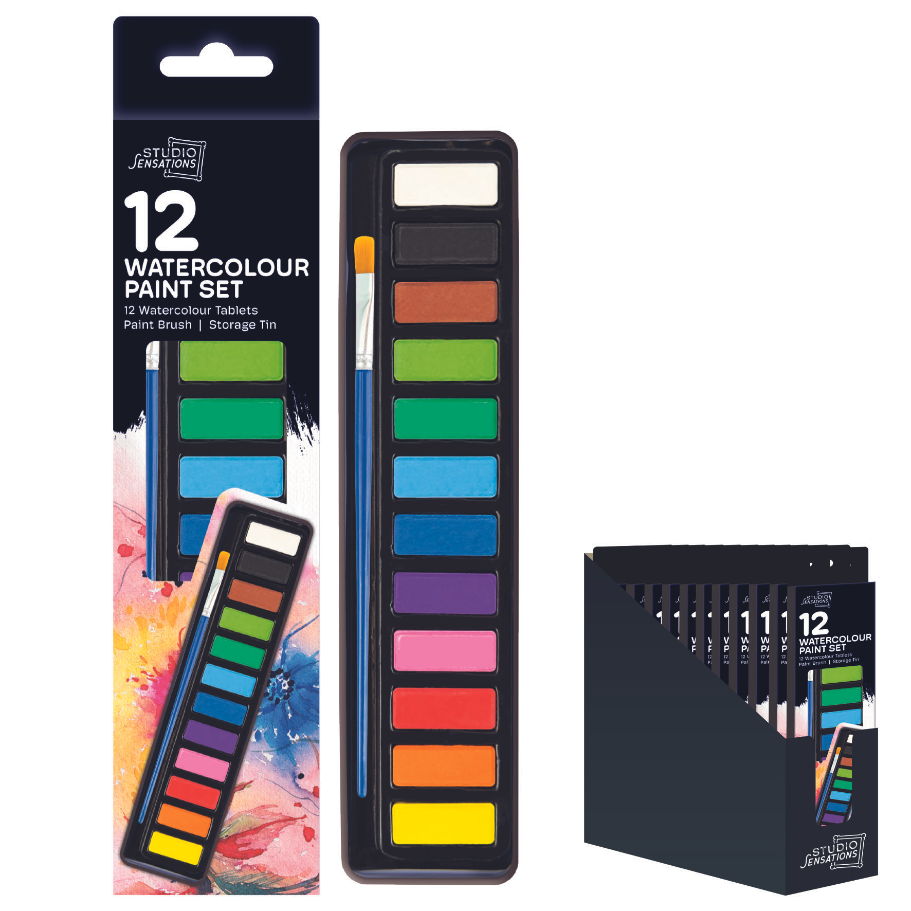 IG Design Group 12 Pack Watercolour Paint Tin