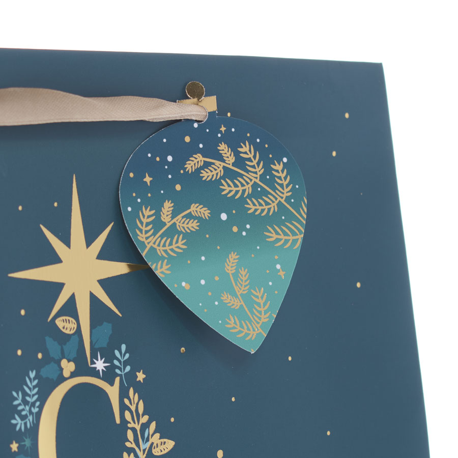 Gift Bag Christmas Tree Blue Medium Portrait 12pk