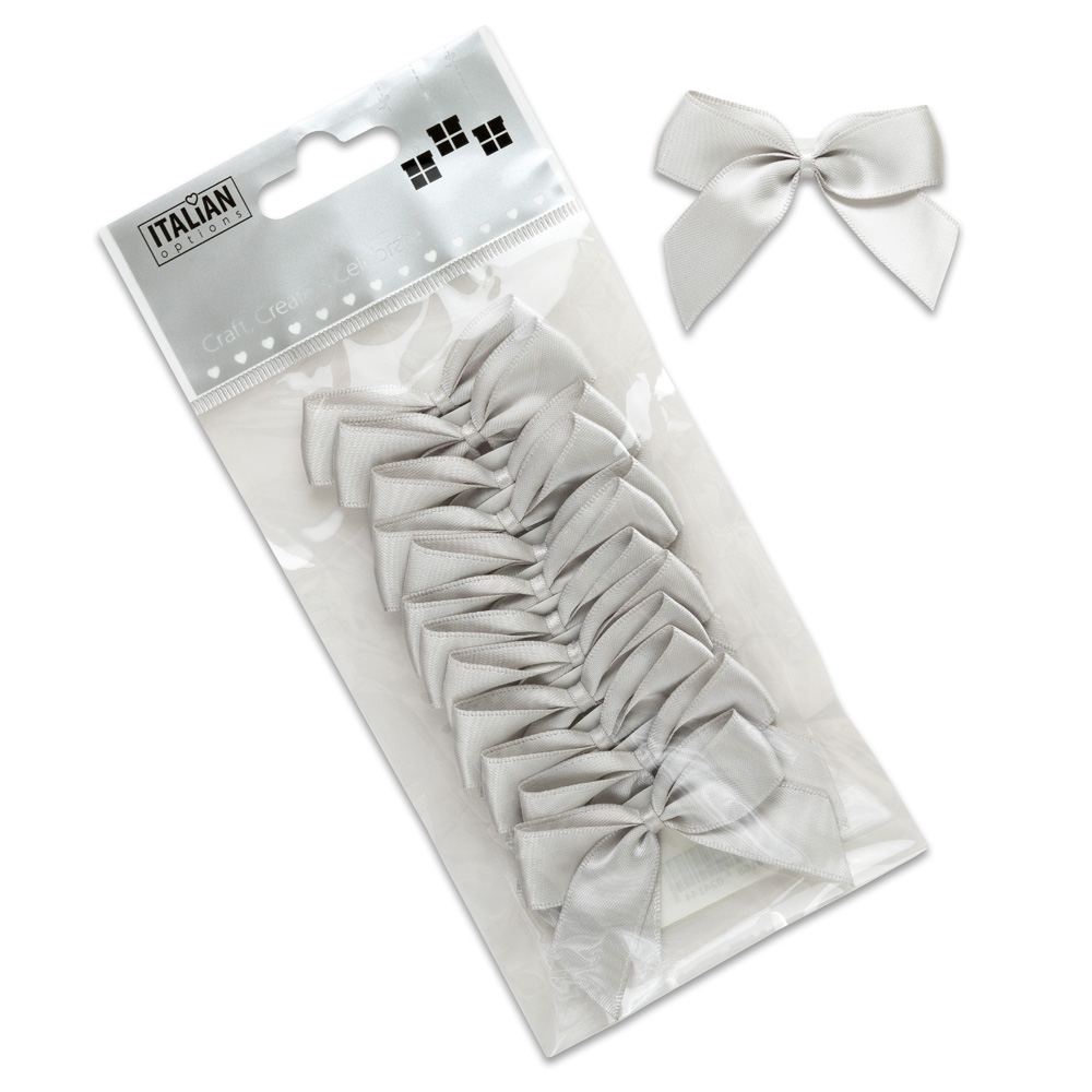 Italian Options 12 Pack Ribbon Bows Silver 5cm