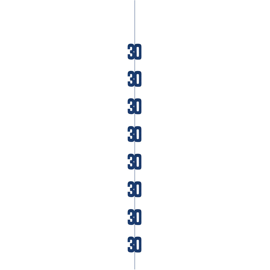 Blue 5ft hanging decor with "Age 30" glitter design for party decorations, by Unique, ideal for birthday celebrations.