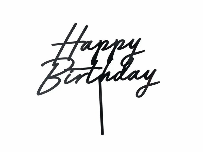 Happy Birthday Black Acrylic Cake Topper 16.5cm