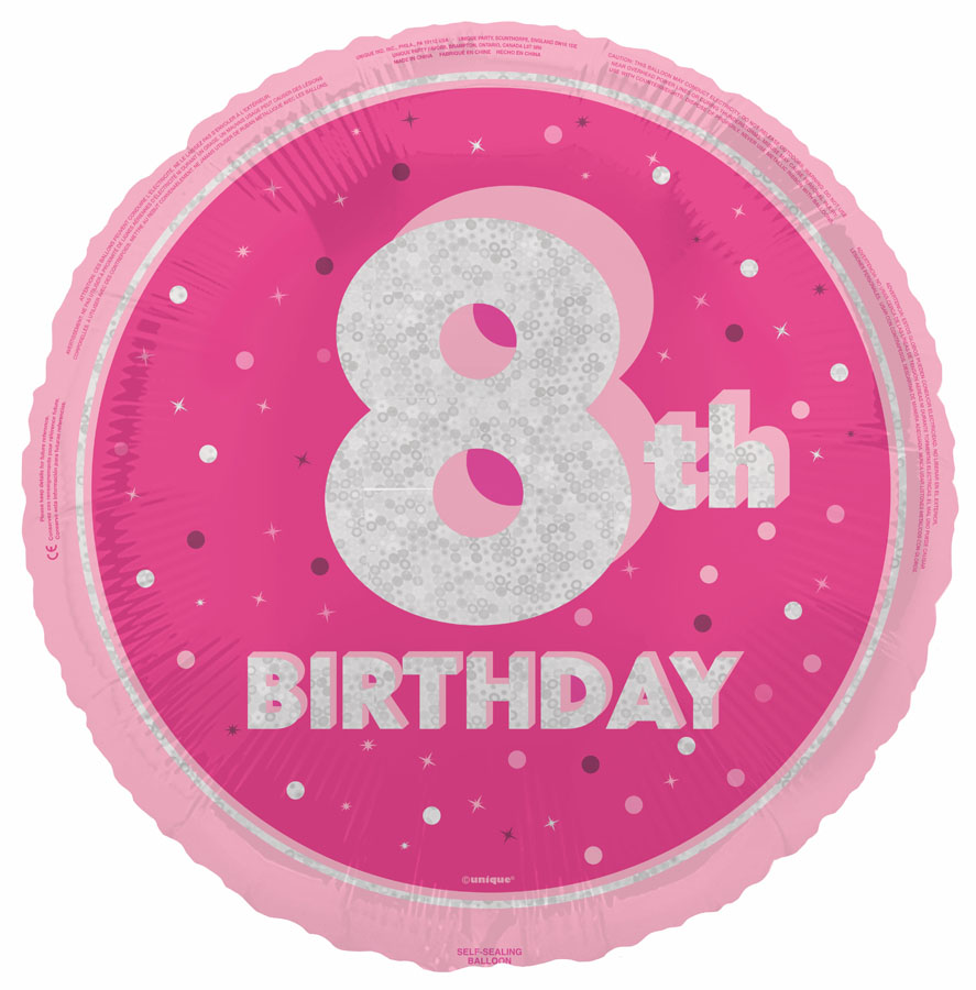 Unique Foil Balloon Pink Glitz Age 8 18"