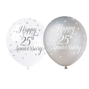 Unique 25th Anniversary 12" Latex Balloons 5pk