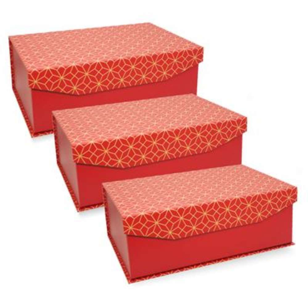 Gift Box Magnetic Set Of 3 Red & Gold