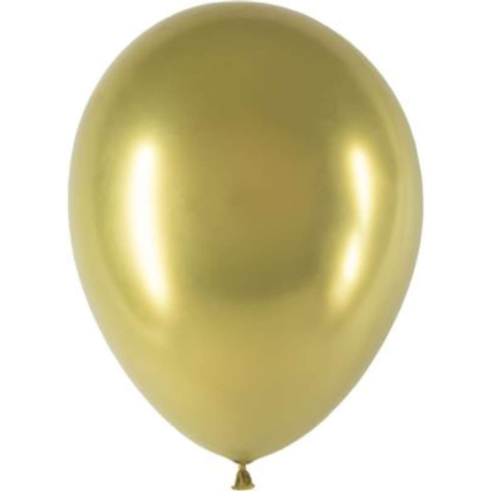 Set of 25 Decotex Pro Chromium Gold 11-inch latex balloons for decorating events or celebrations.