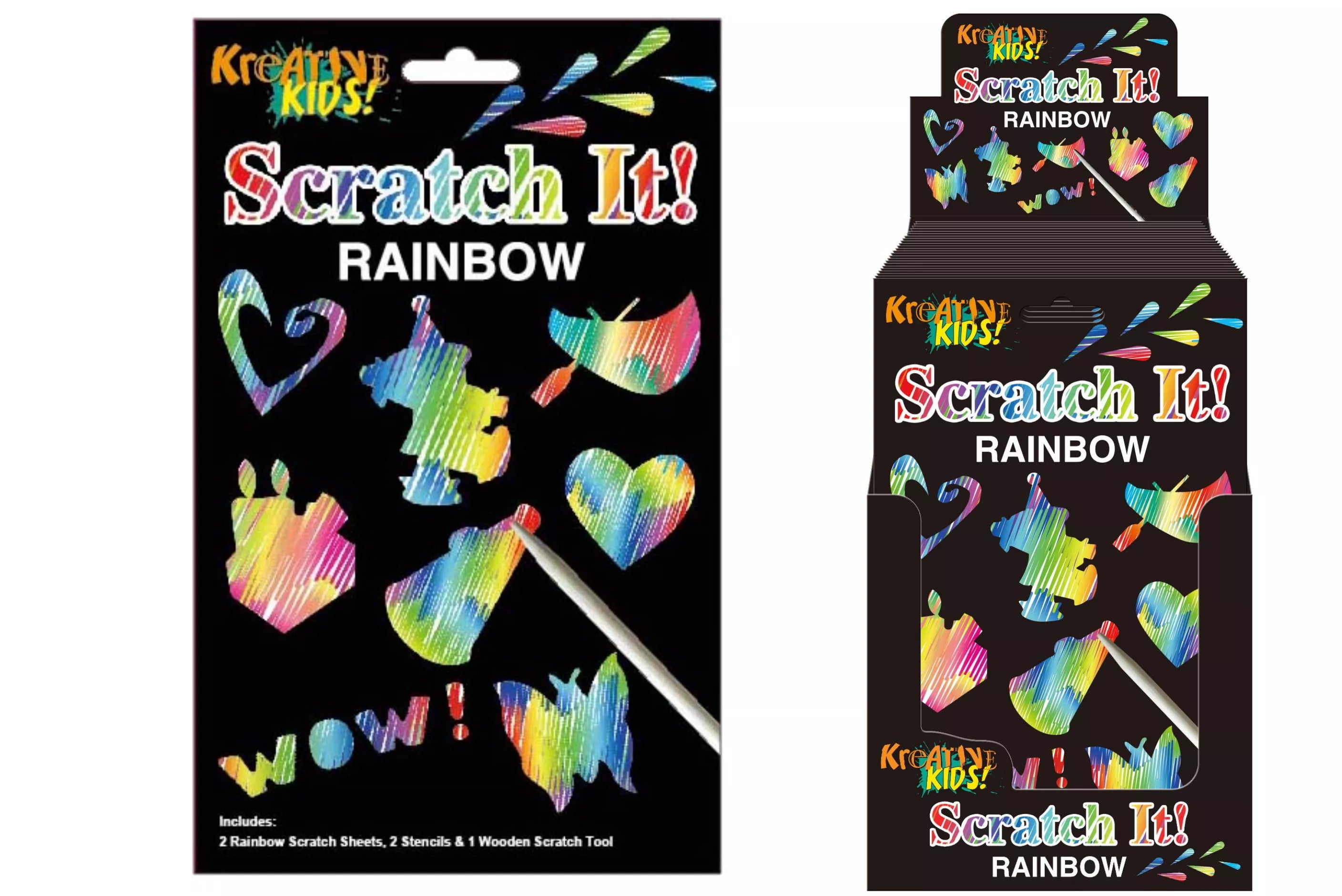 Scratch It Rainbow 24pk activity and puzzle books by Kandy Toys, featuring colorful rainbow designs and engaging scratch-off pages.