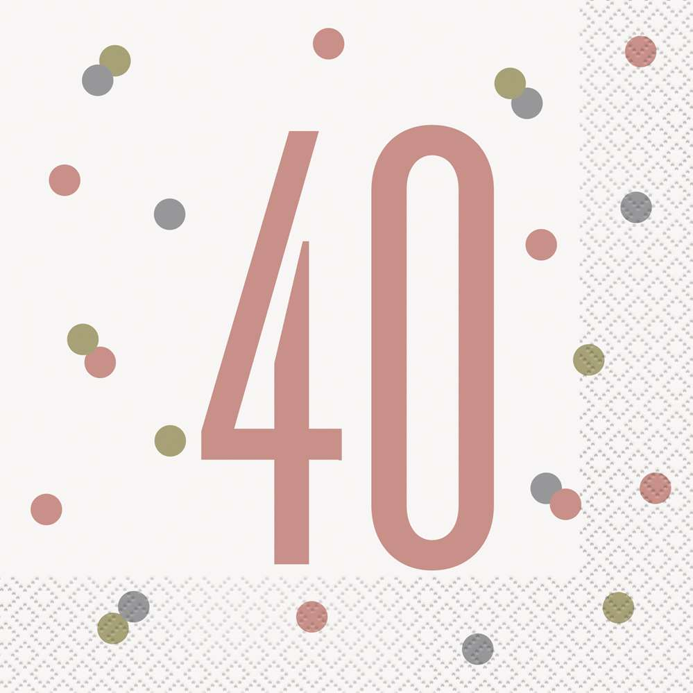 Rose Gold Glitz 40th Birthday Napkins 16pk
