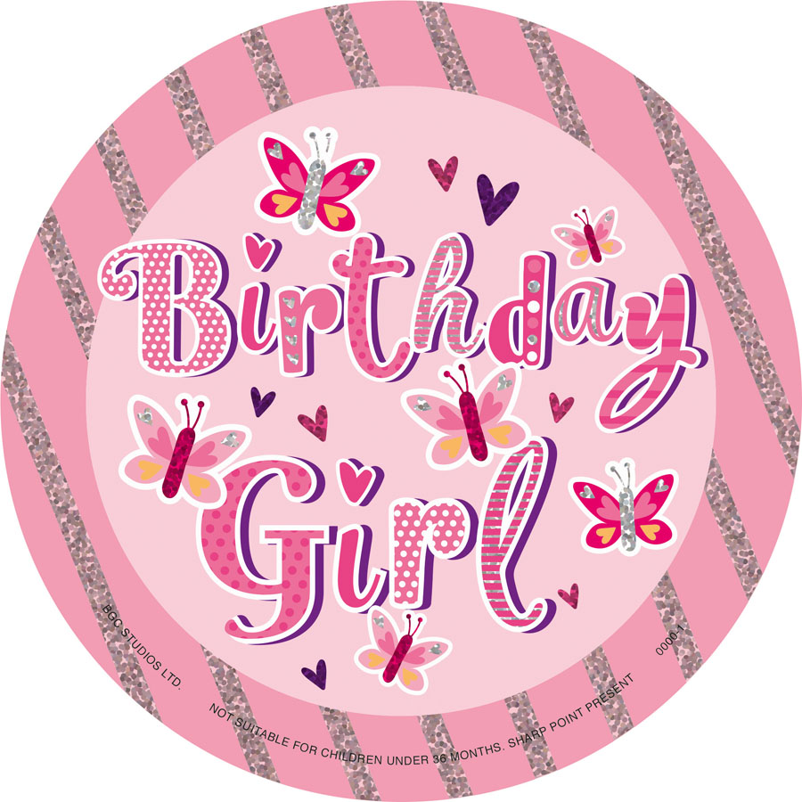 Big Badges Birthday Girl Butterflies 6pk