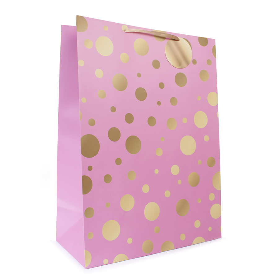 Gift Bag Pink With Gold Spots Extra Large 6pk