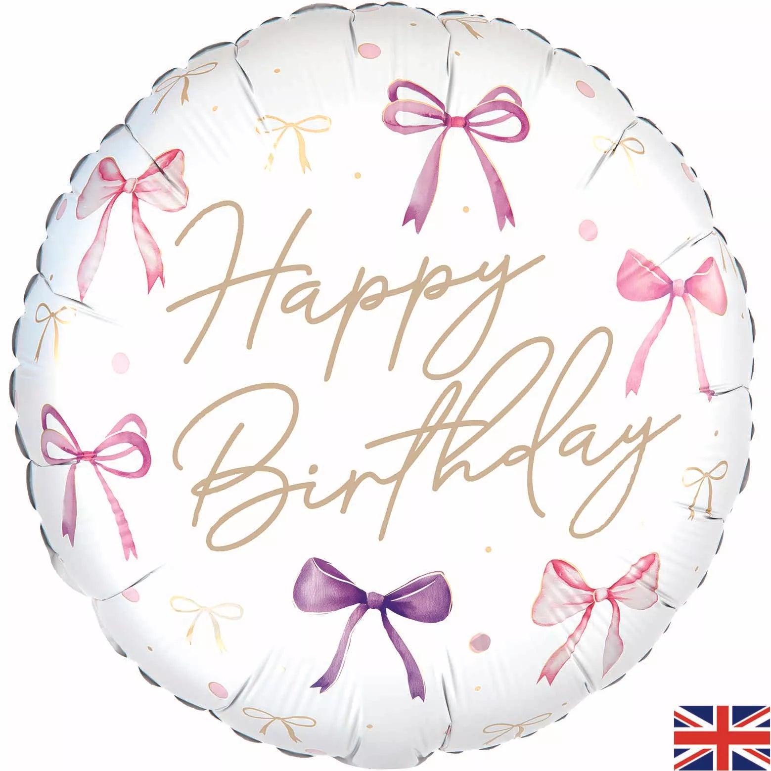 Oaktree Bow Happy Birthday 18-inch foil balloon with colorful bow design for birthday celebrations.