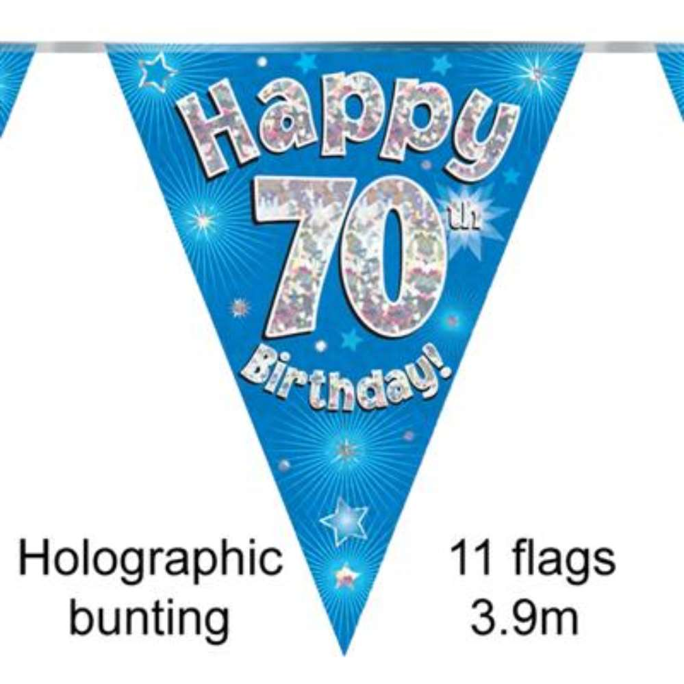 Bunting 11 Flags Blue Holographic Birthday Age 70