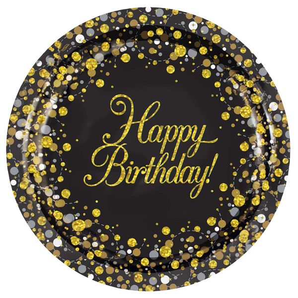 Sparkling Fizz Birthday Black 9" Plates 8pk