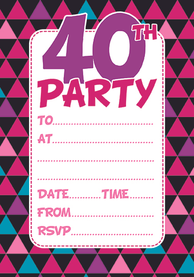 Age 40 Female Birthday Invitations 10x20pk