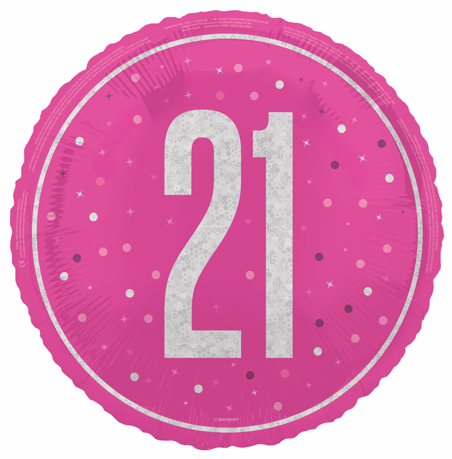 Unique Foil Balloon Pink Glitz Age 21 18"