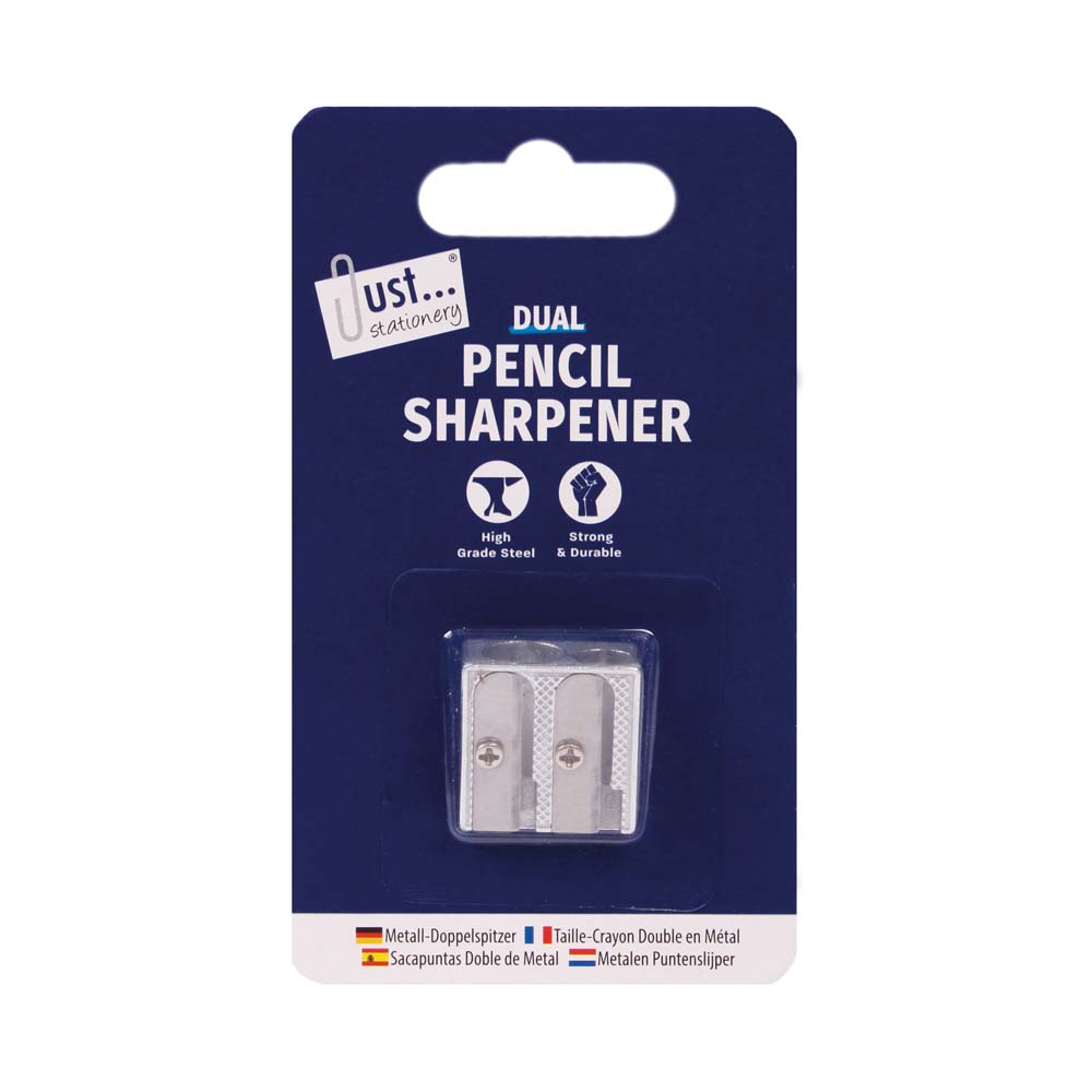 Tallon double hole metal pencil sharpener with metal body and two sizes for standard and large pencils.