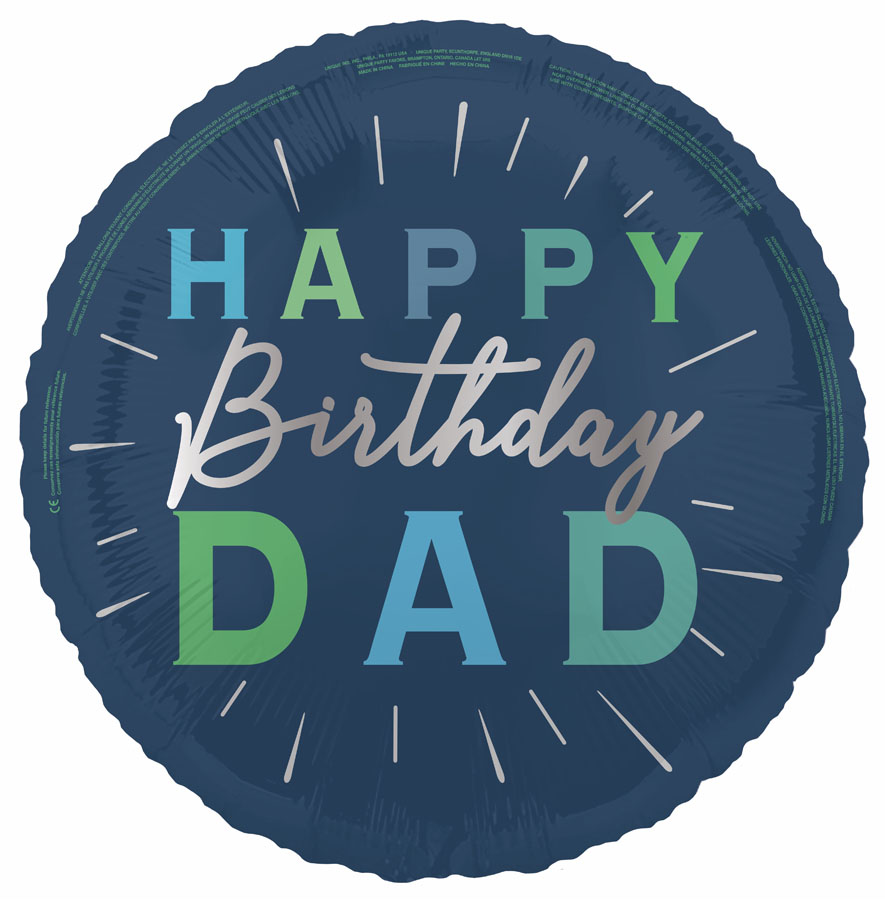 Unique Foil Balloon Happy Birthday Dad Blue 18"