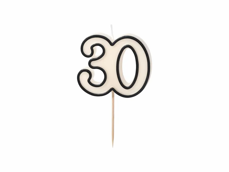 PartyDeco Party Candle Age 30 White 5.5cm