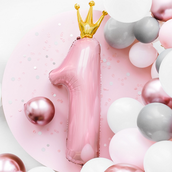 Pink 35-inch PartyDeco foil number 1 balloon, shiny and festive for birthday decorations or celebrations.