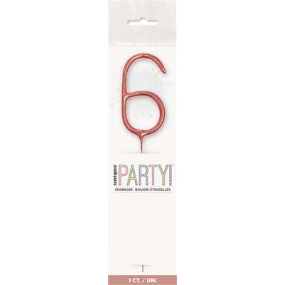 Unique Party Candle Sparkler Number 6 Rose Gold 7