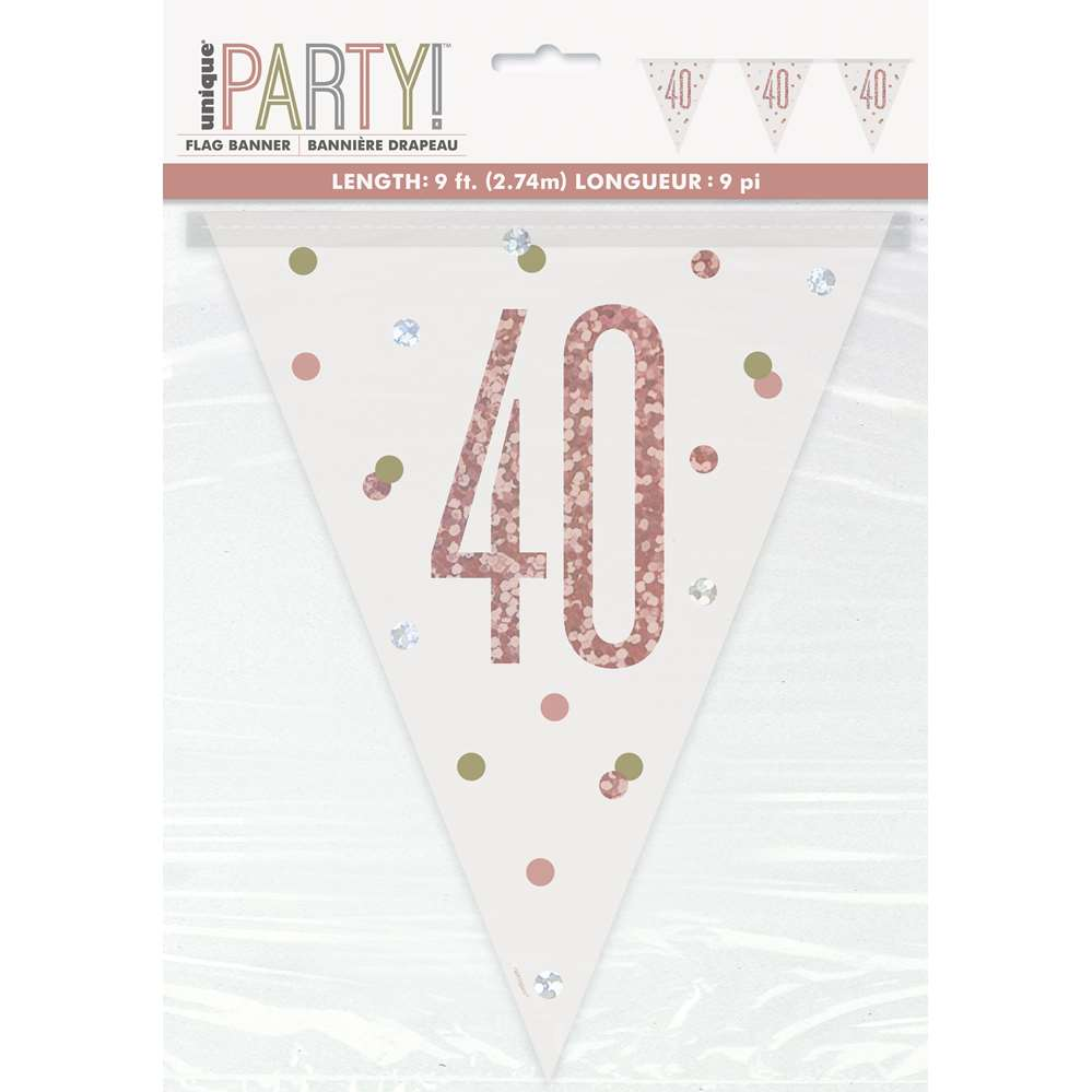 Unique Flag Banner Rose Gold Glitz Age 40 9ft