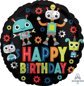 Anagram Birthday Robots 18" Round Foil Balloon