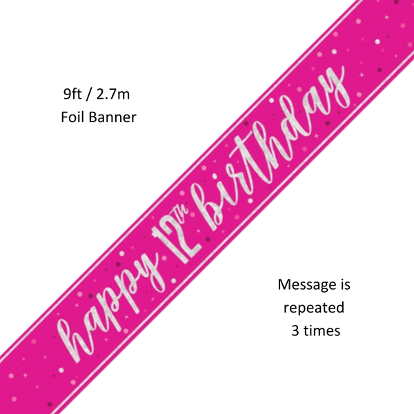 Unique Banner Pink Glitz Age 12 9ft