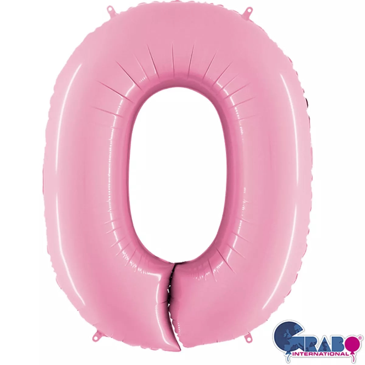 Pastel pink Grabo foil balloon shaped as the number 0, measuring 40 inches, suitable for celebrations and decorations.