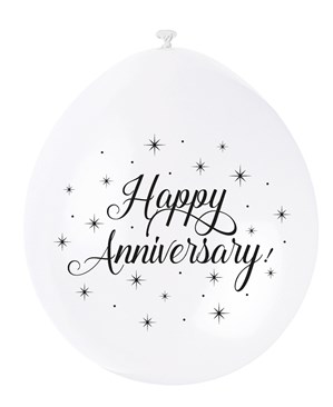 White Happy Anniversary 9" Latex Balloons 10pk