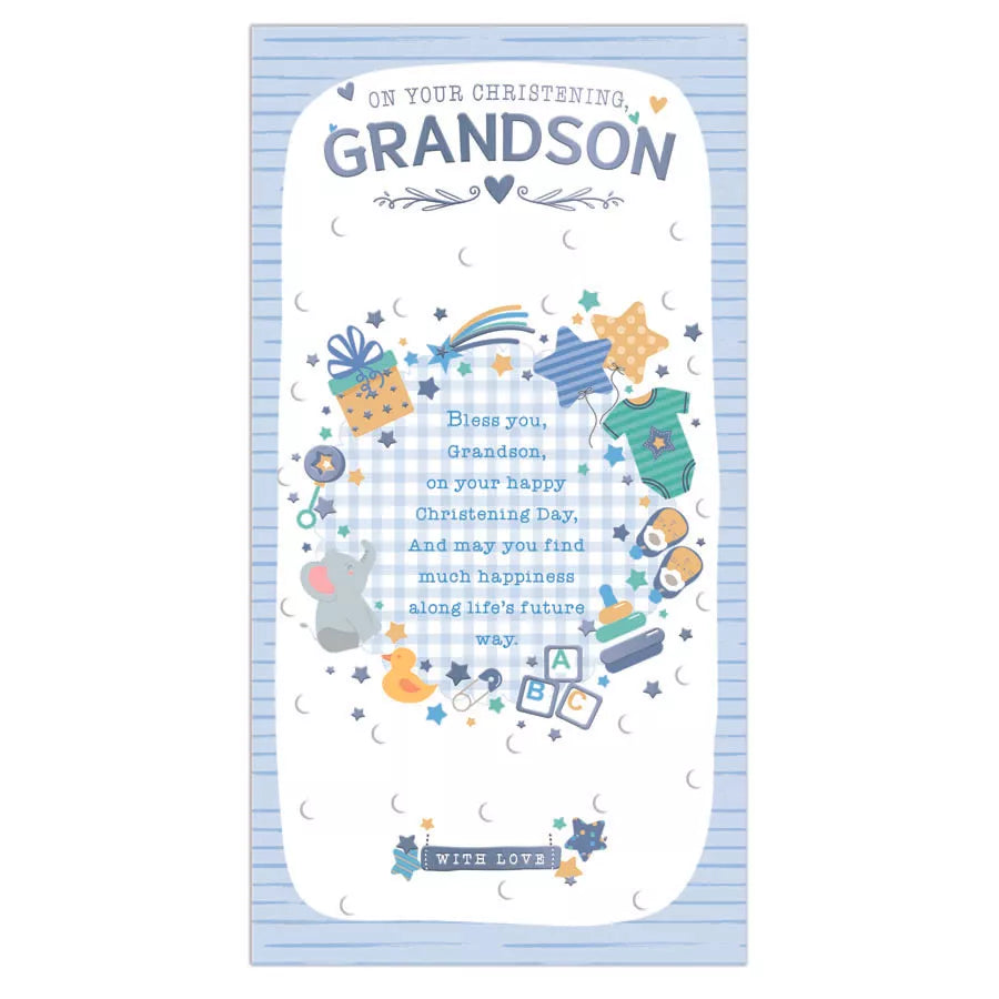 Prelude 6 Pack Christening Cards for Grandson, elegant card design featuring religious and celebratory imagery for special occasions