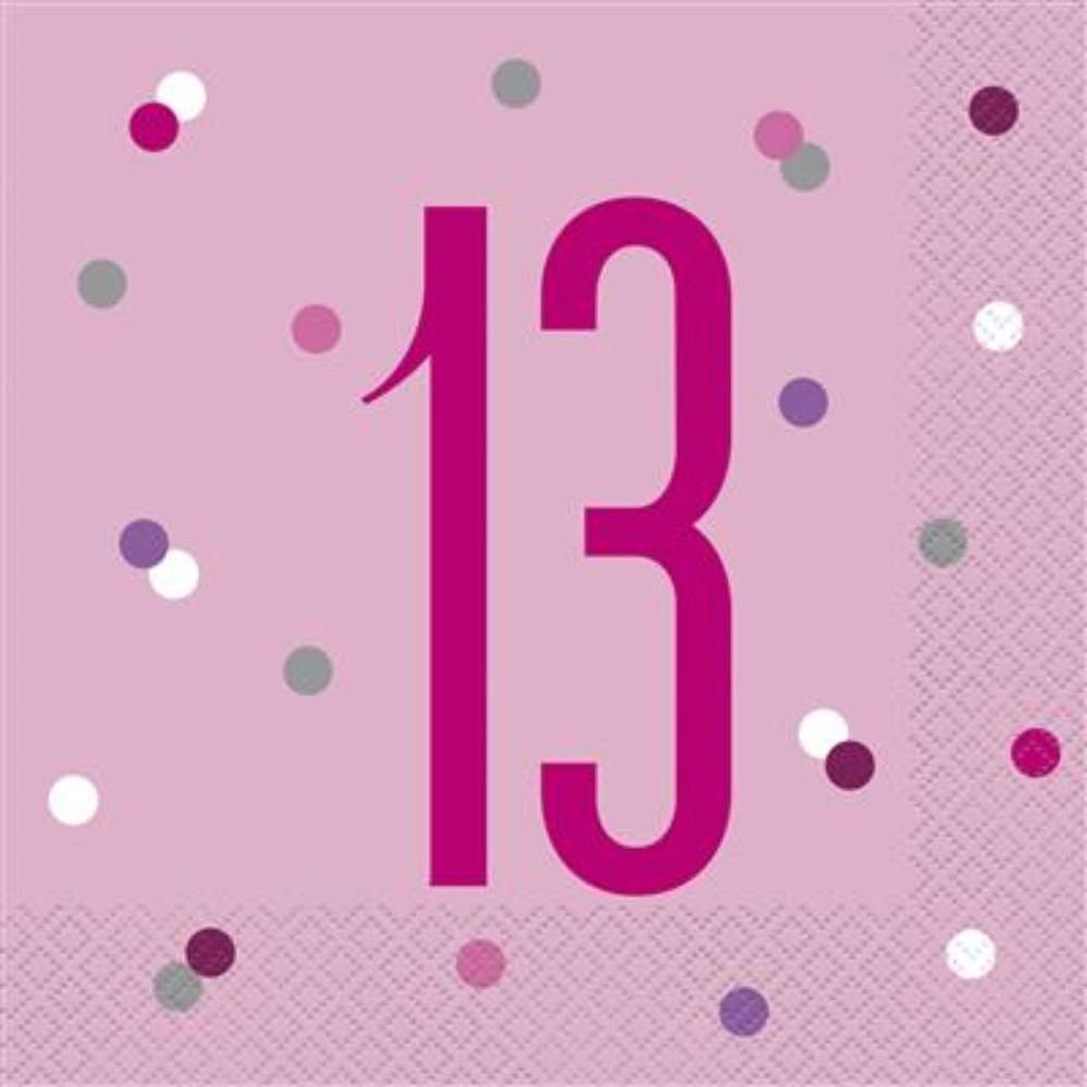Pink Glitz 13th Birthday Napkins 16pk