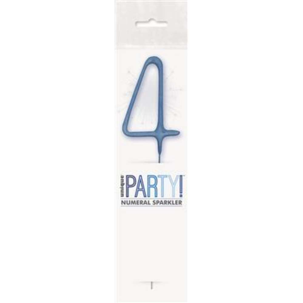 Unique Party Candle Sparkler Number 4 Blue 7