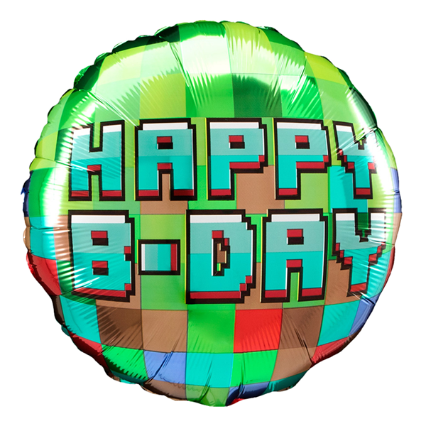 Happy B-Day Pixel Party 18" Round Foil Balloon