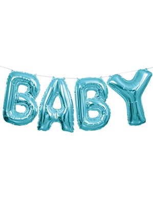 Blue Baby Foil Balloon Letter Banner 14"