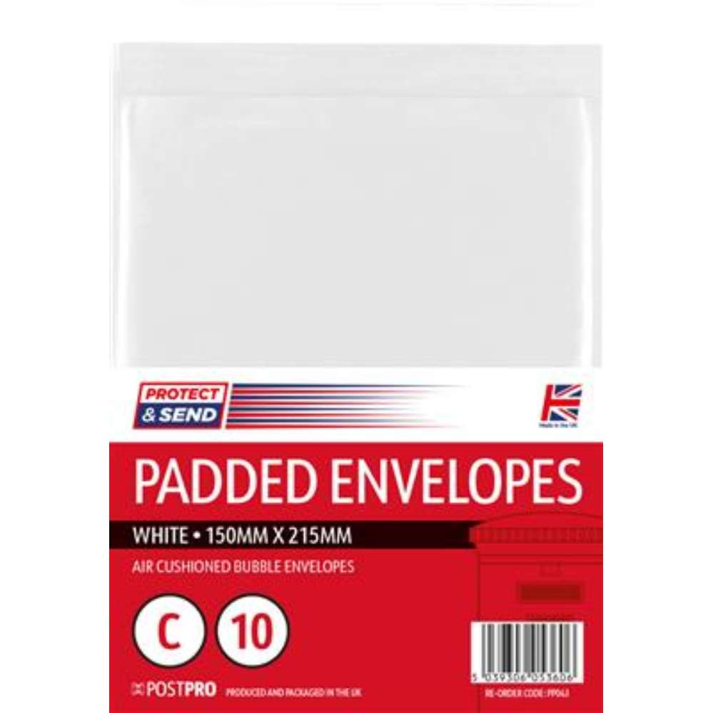 10pk Padded Envelopes Size C 150x215mm White