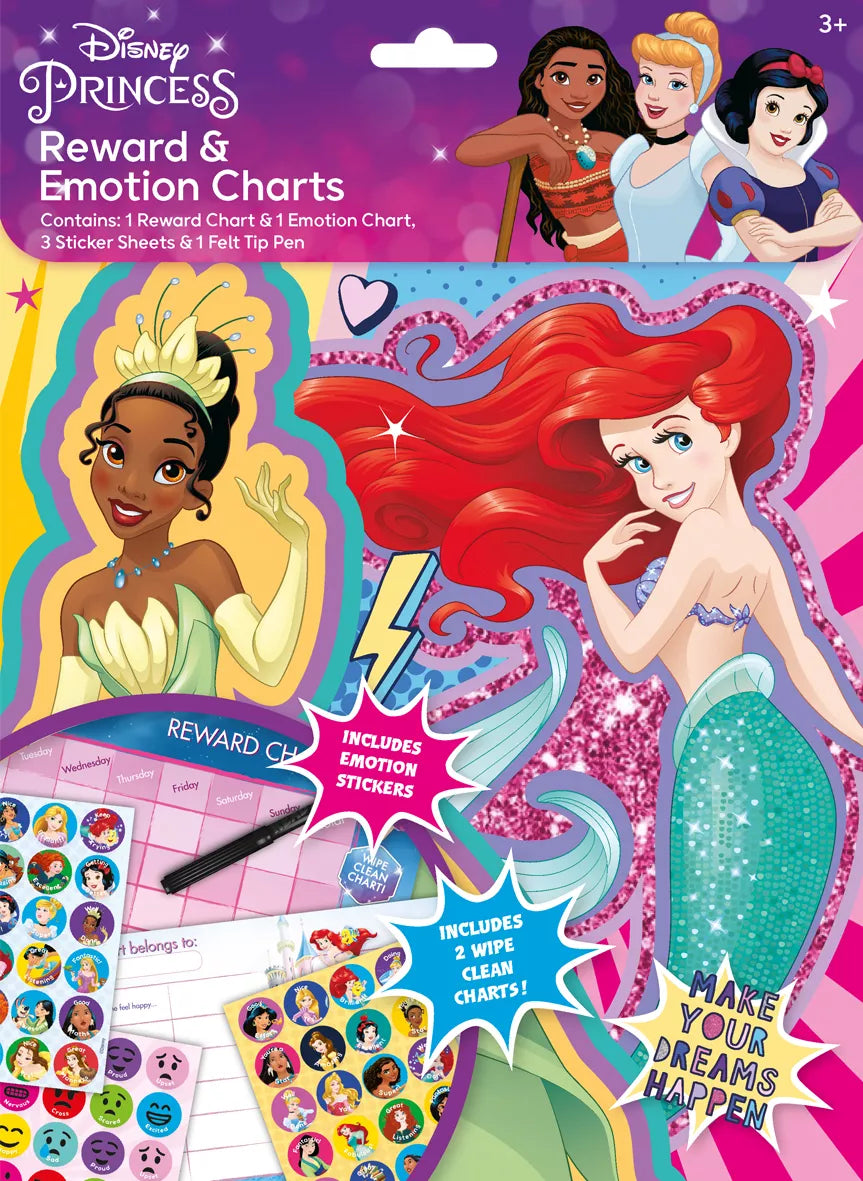 Disney Princess Reward & Emotion Chart from IG Design Group, featuring colorful princess characters and activity prompts for kids.