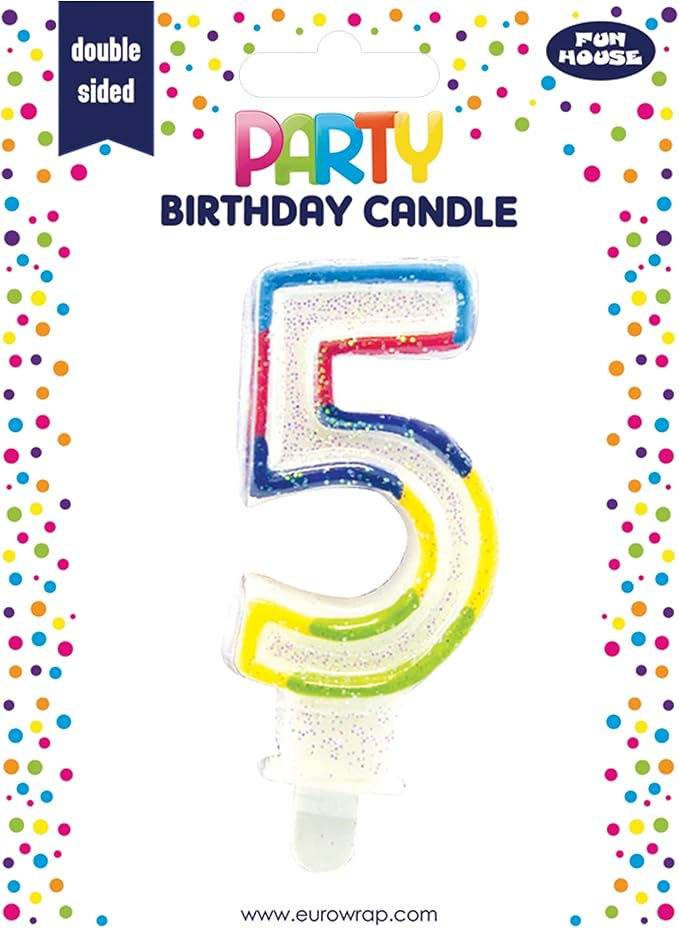 Eurowrap Party Candle Number 5 Glitter Rainbow