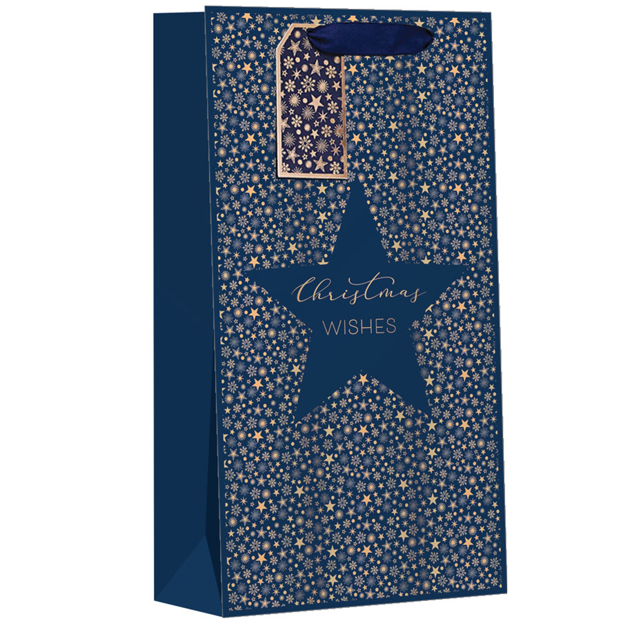 Gift Bags Christmas Star Double Bottle 6pk