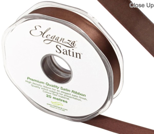 Eleganza Satin Ribbon Chocolate 15mm x 20m