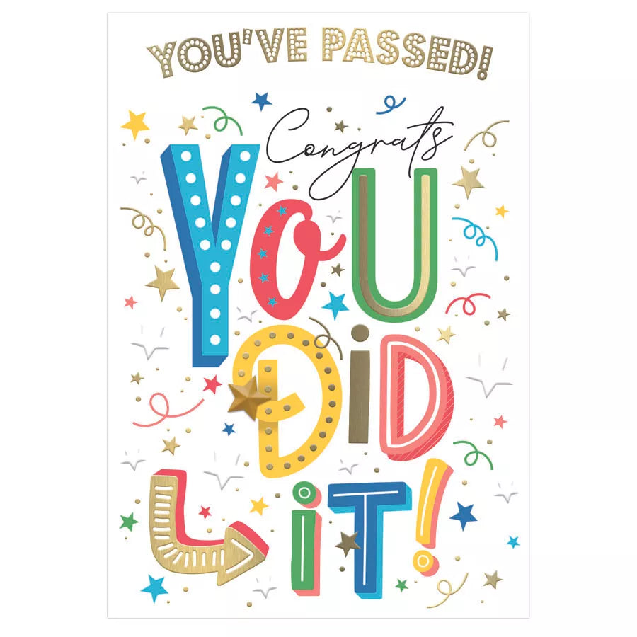 Prelude C50 Congratulations You've Passed greeting cards, 6-pack, featuring celebratory designs for passing exams or milestones.