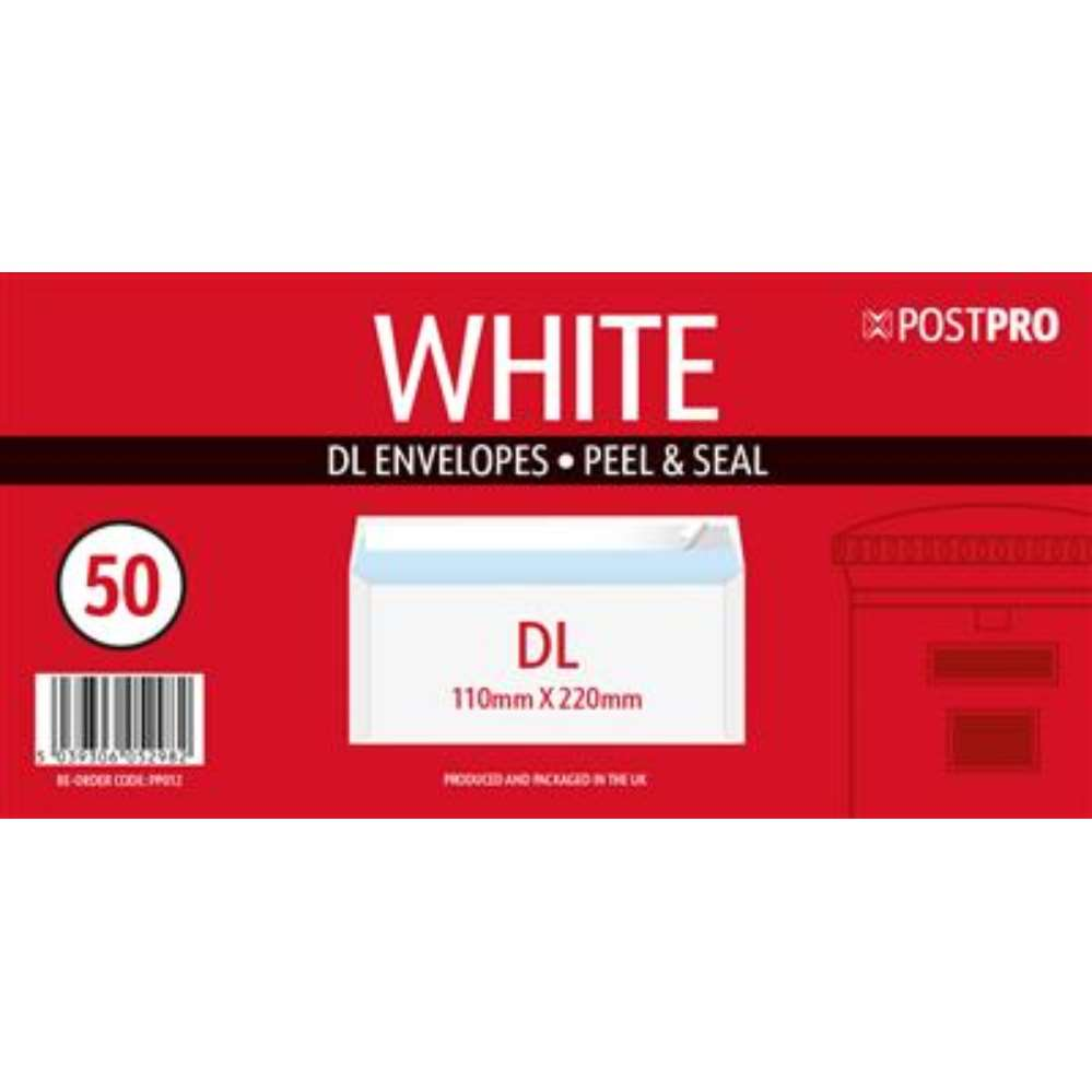 Post Pro Peel & Seal Envelopes DL 110x220mm 50pk