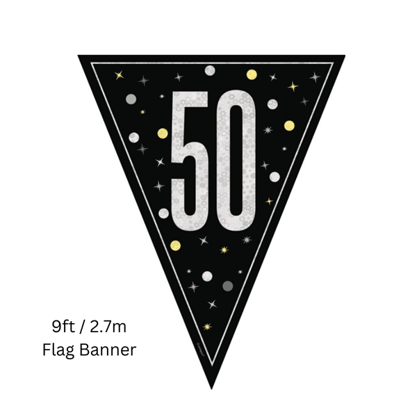 Unique Flag Banner Black Glitz Age 50 9ft