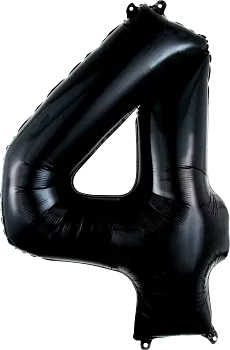 Black 34-inch Anagram foil balloon shaped as the number 4, perfect for celebrations and party decorations.