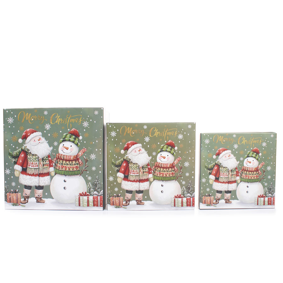Santa & Snowman Gift Boxes Medium Set Of 3