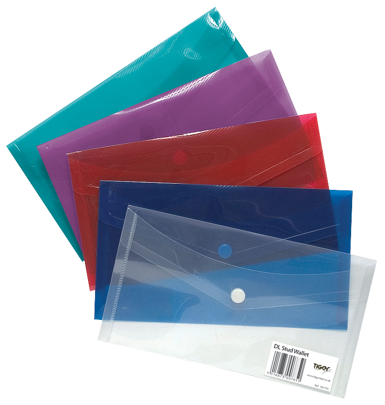 Tiger Stationery 5 Pack Stud Wallets DL Assorted