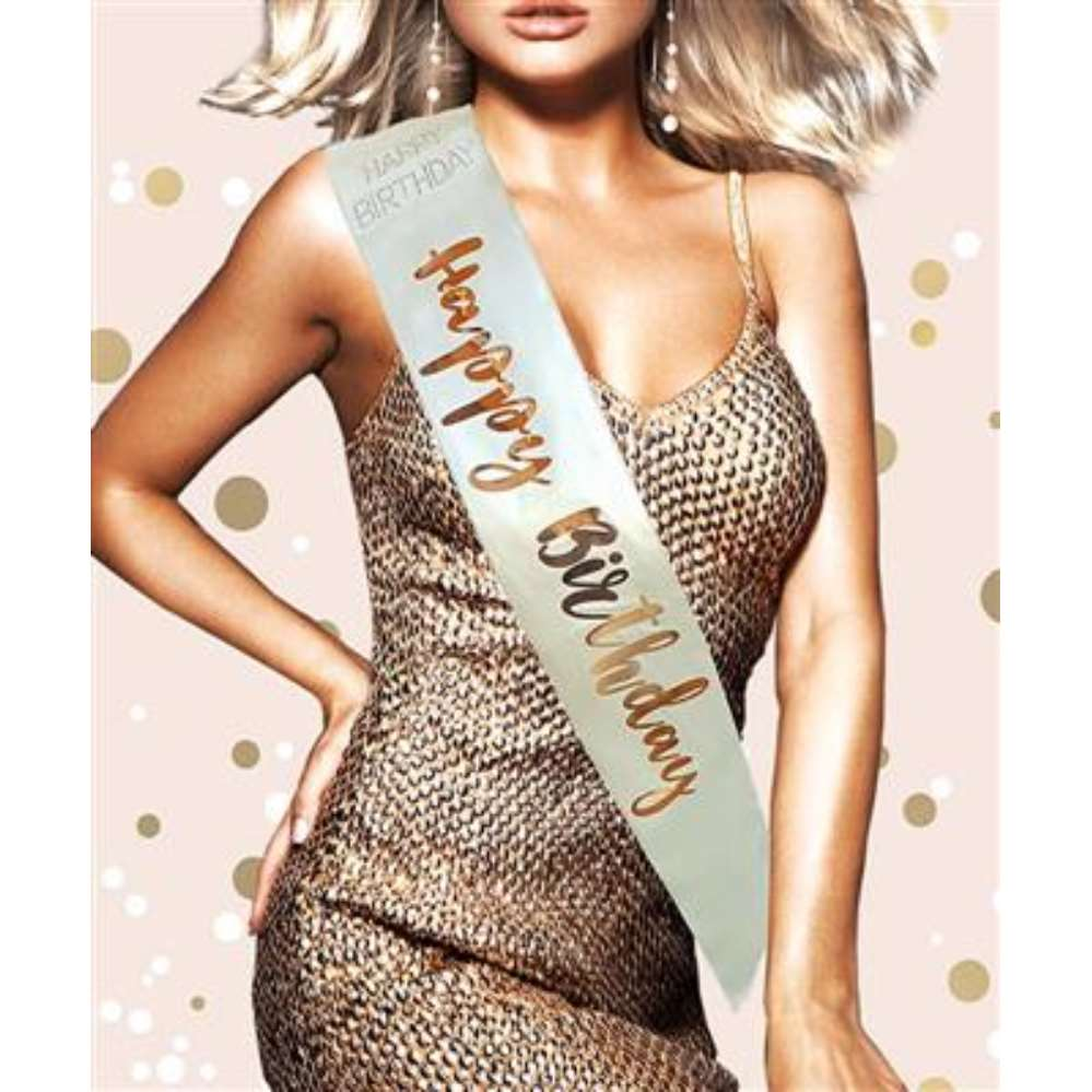 Satin Sash Happy Birthday Cream & Rose Gold