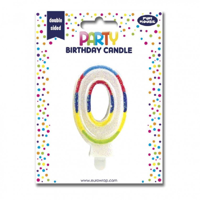 Eurowrap Party Candle Number 0 Glitter Rainbow