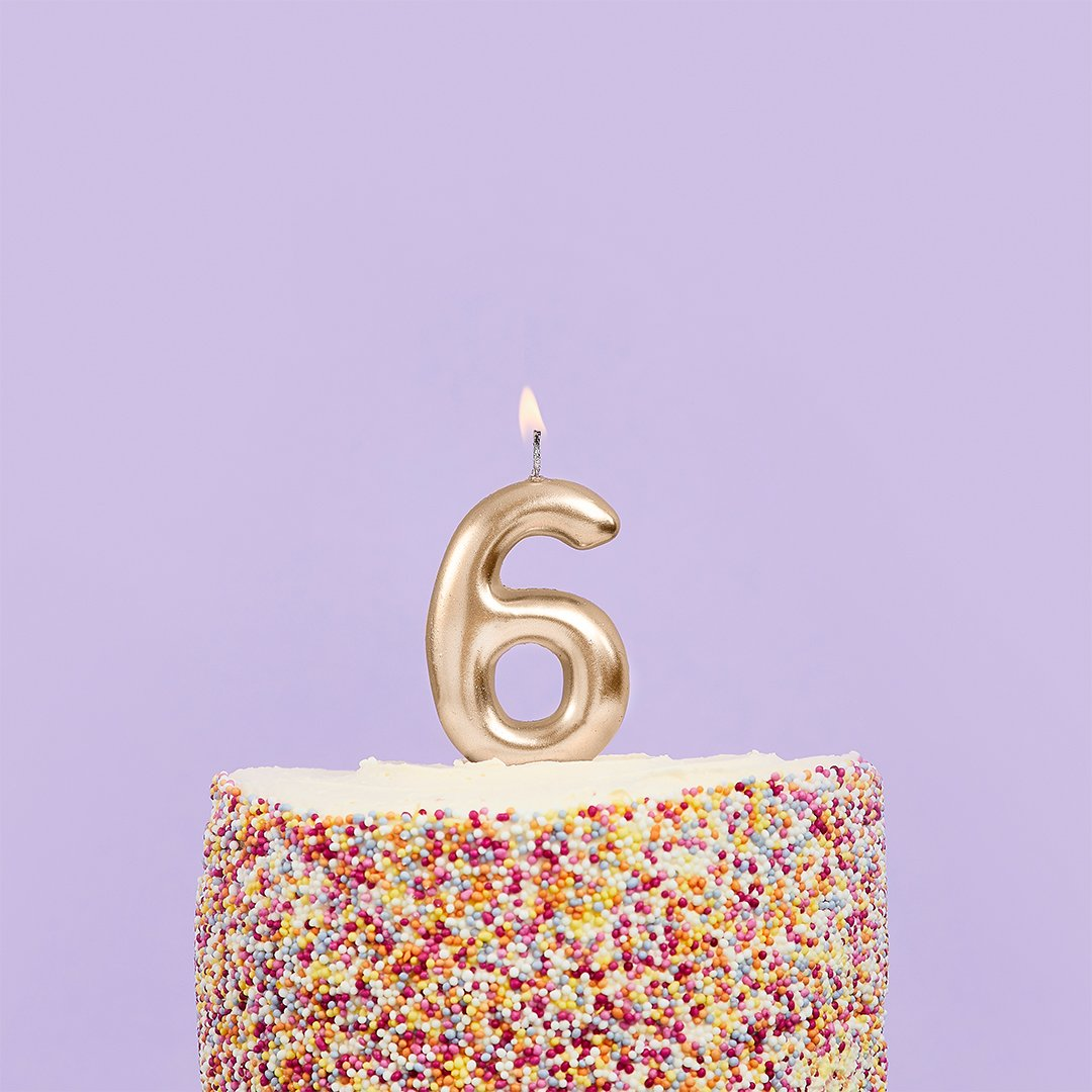 Hootybaloo Party Candle Number 6 Metallic Gold