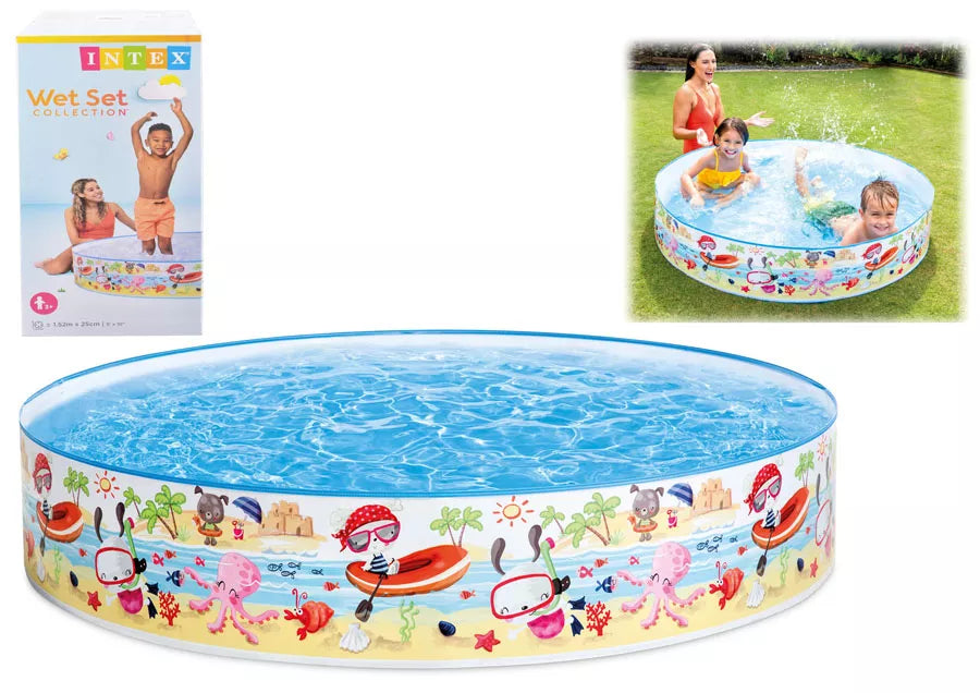 Kandy Toys Intex Snapset Pool Fun at the Beach toy, 5x10 inch inflatable pool for kids, colorful and easy to set up.