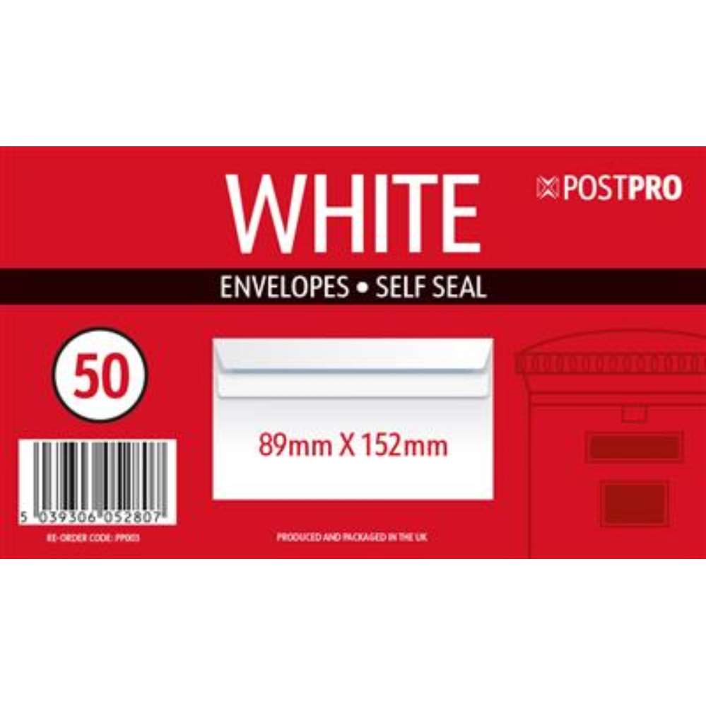 Post Pro Self Seal Envelopes 89x152mm 50pk